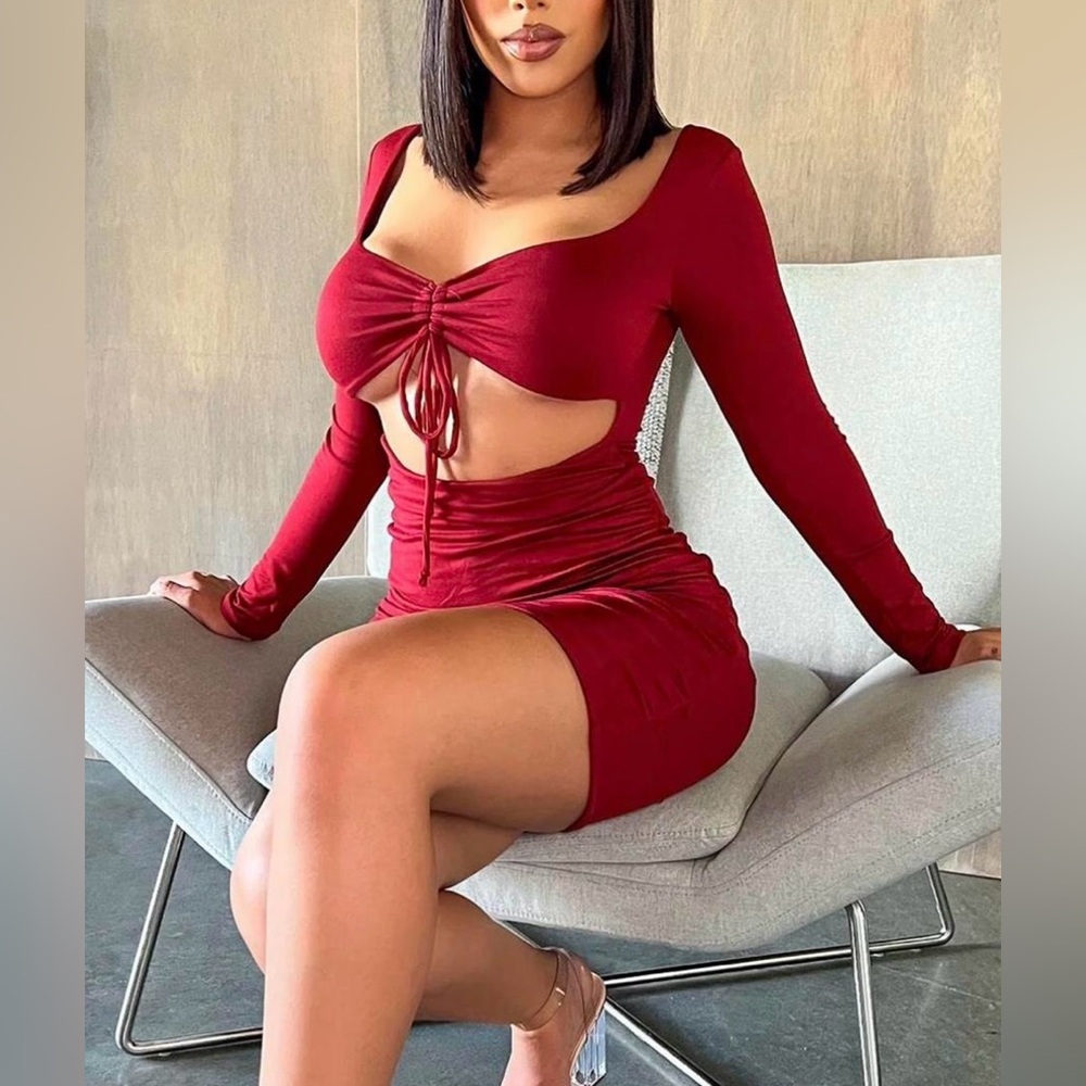 Fashion Nova Deep Burgundy Dress Elegant Burgundy Cut-Out Dress NWT
